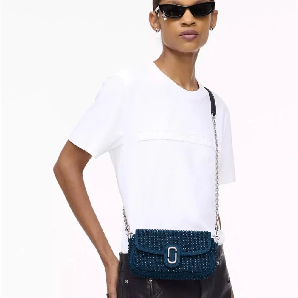 NWT！NEW！Marc Jacobs The Crystal Denim Clover Shoulder Bag -2 straps 3 uses